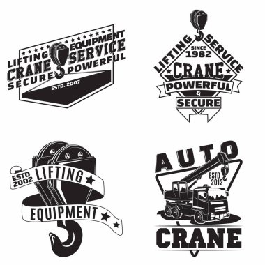 İş amblemleri kaldırılıyor, vinç makine kiralama organizasyonu amblemleri baskı pulları, inşaat ekipmanları, ağır vinç yazı makinesi amblemleri, vektör