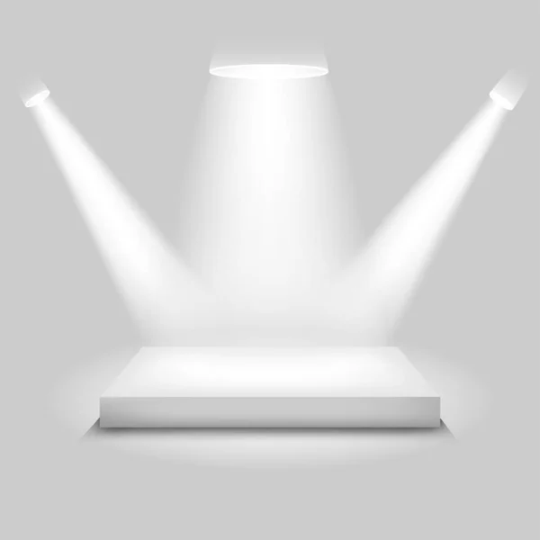 現実的なコンテストステージ 空の白い表彰台 プレゼンテーションのための製品配置のための場所 灰色の背景の勝者表彰台やステージ ベクトル — ストックベクタ