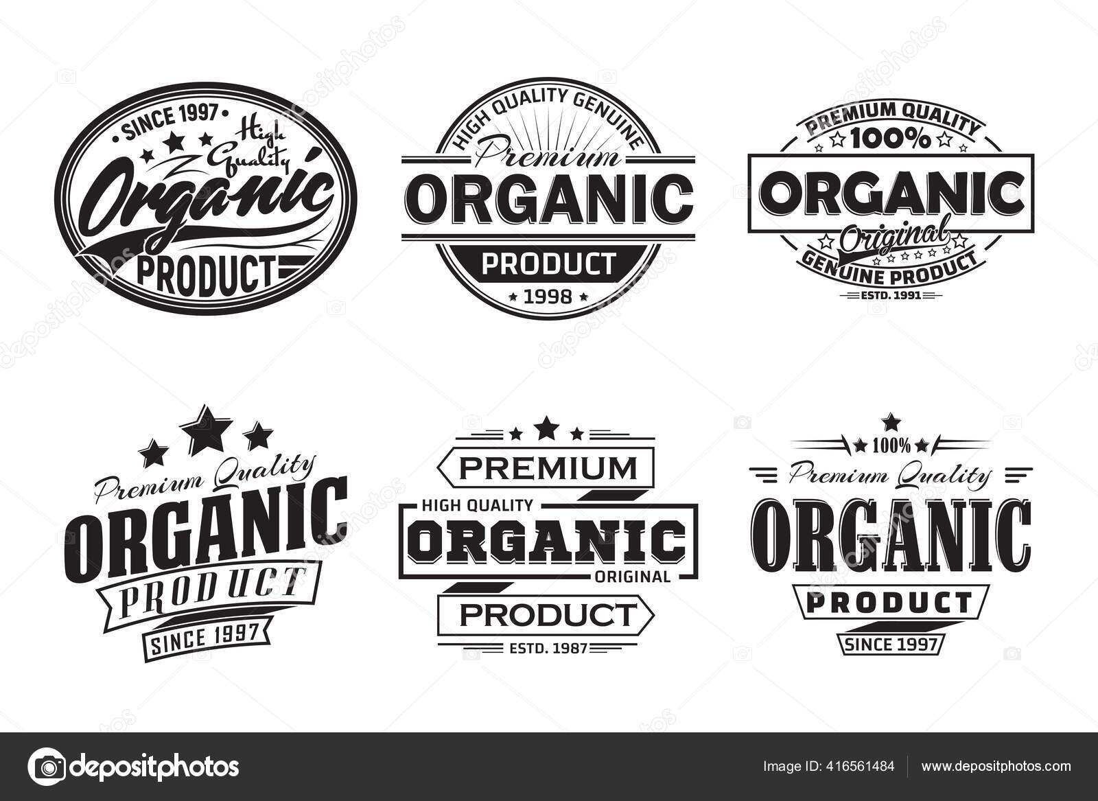 Monochrome vintage Organic products labels or emblems design ...