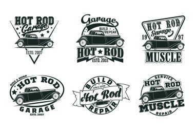 Klasik monokrom Hot Rod garaj logosu tasarımı