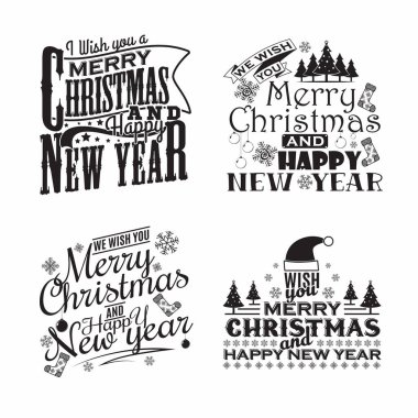 Monokrom klasik yılbaşı amblemleri seti.