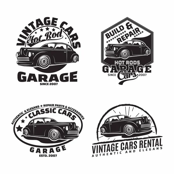 Klasik monokrom Hot Rod garaj logosu tasarımı — Stok Vektör