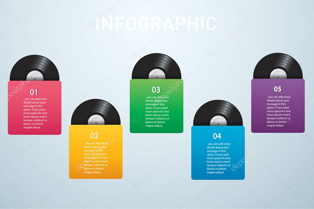 Vinyl record with cover mockup infographic background vector