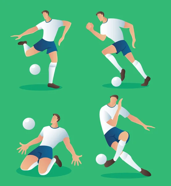 Set Von Charakteren Fußball Action Spieler Fußballspieler Vektor Illustration — Stockvektor