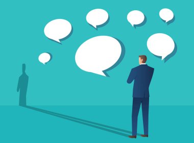 sohbet kutusu arka plan vektör çizim ile işadamı duran