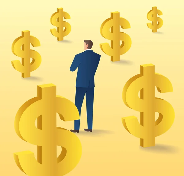 businessman standing with dollar icon , business concept of currency vector illustration