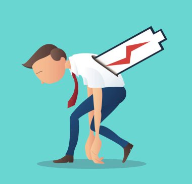 iş kavramı işadamı düşük pil vektör çizim ile çalışmaktan yorgun