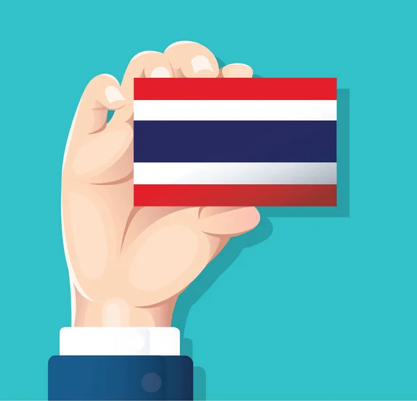 Hand Met Thailand Vlag Kaart Met Blauwe Achtergrond Vector Illustratie — Stockvector