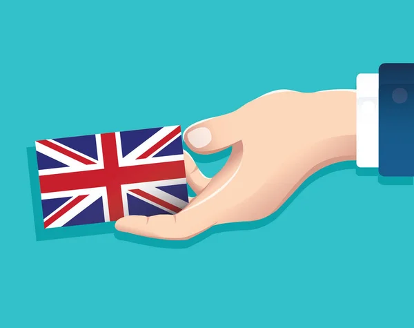 Hand Som Håller England Flagga Kort Med Blå Bakgrund Vektor — Stock vektor