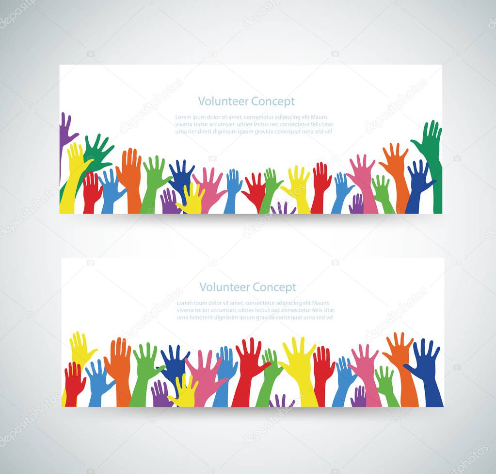 volunteer concept, free hands rise up banner background vector illustration