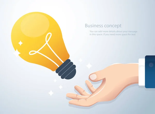 Hand Met Gloeilamp Concept Van Creatief Denken Achtergrond Vectorillustratie Eps — Stockvector