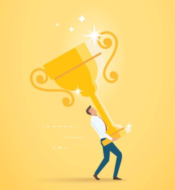 işadamı büyük altın kupa kaldır. vektör çizim Eps10 