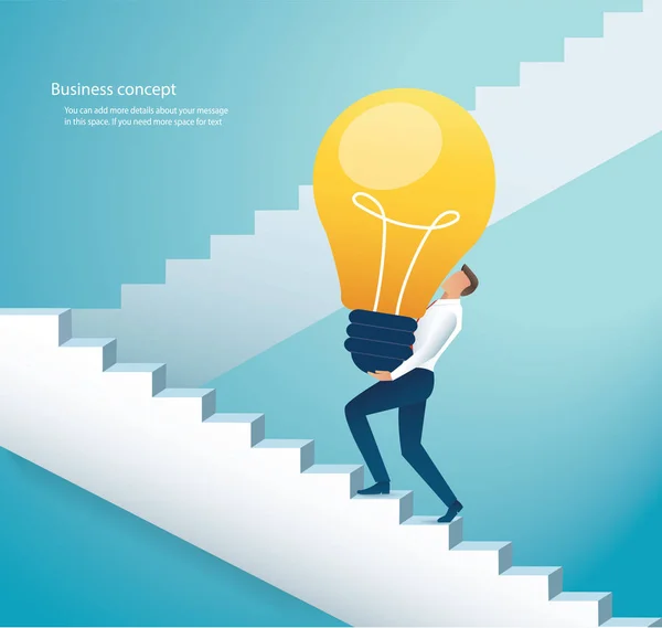 Businessman Carring Light Bulb Climbing Stairs Success Vector Illustration Eps10 — Stock Vector