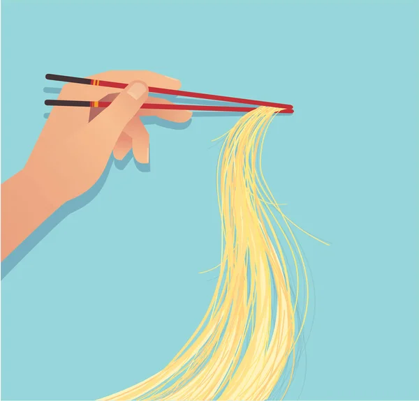 Hand Holding Chopsticks Noodle Asian Food Vector Illustration Eps10 — Stock Vector