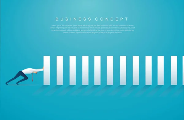 Zakenman Die Het Domino Effect Stopt Business Concept Vector Illustratie — Stockvector