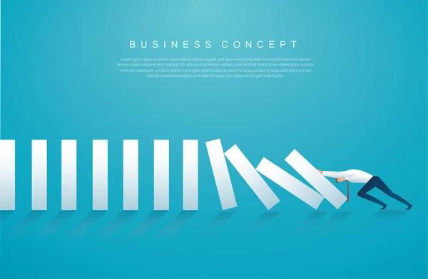 Businessman Stopping Domino Effect Business Concept Vector Illustration Eps10 — Stock Vector