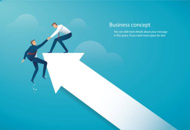 adam birlikte birlikte yardım kavramı uçurum ok asılı ortak elleri tutarak. vektör illüstrasyon Eps10