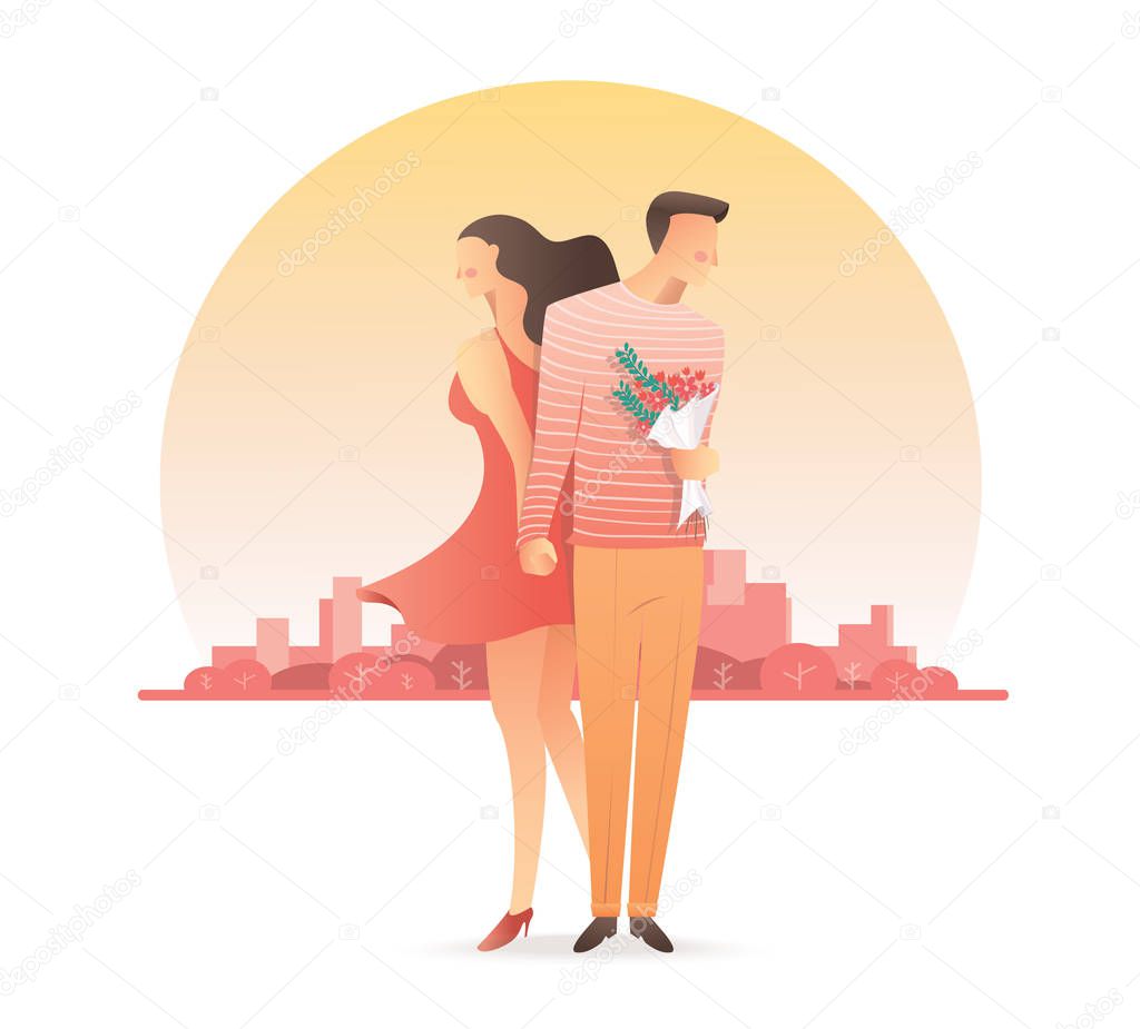 Man and woman holding hands for valentine's day. Vector illustration EPS10