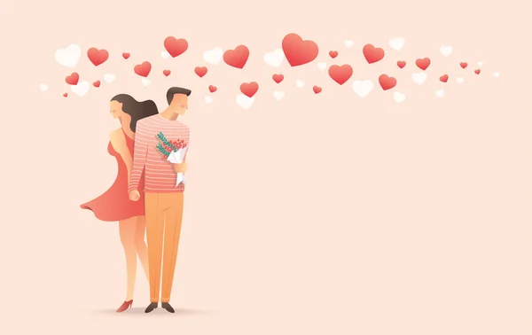 Pria Dan Wanita Berpegangan Tangan Untuk Hari Valentine Ilustrasi Vektor - Stok Vektor
