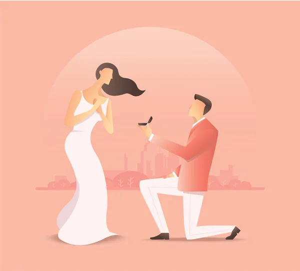 女性にプロポーズする男 結婚のプロポーズ ベクトルイラスト Eps10 — ストックベクタ