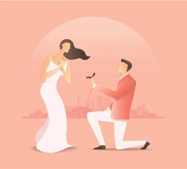 Hombre Proponiendo Mujer Propuesta Matrimonio Ilustración Vectorial Eps10 — Vector de stock