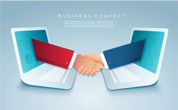 Business People Shaking Hands Laptop Online Deal Vector Illustration Eps10 — Stock Vector