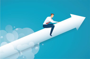 ok ve mavi arka plan üzerinde işadamı binmek. vektör illüstrasyon eps10