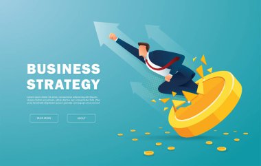 İş adamının altın sikkesi başarılı vektör illüstrasyonuna