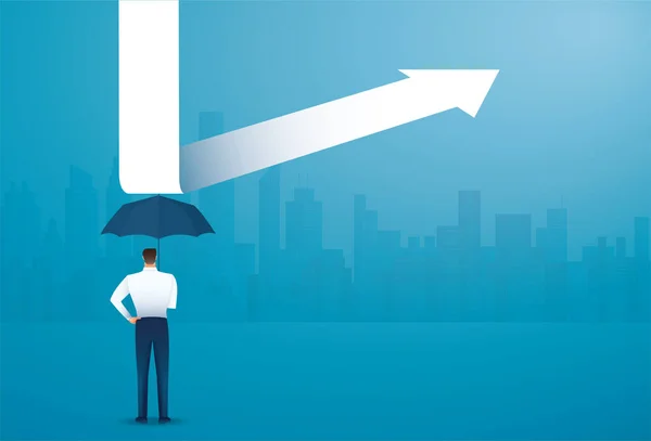 Businessman Use Umbrella Protecting Arrow Vector Illustration — Stock Vector