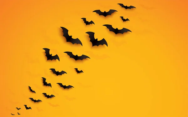 Halloween Koncept Netopýři Létání Nad Oranžové Pozadí Vektorové Ilustrace — Stockový vektor