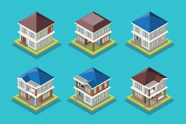 Isometric House Vector Set, Modern Ev Resimleri