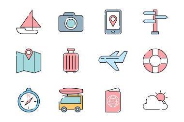 Seyahat ve Turizm Simgesi Seti, Düz Çizgi Biçimi