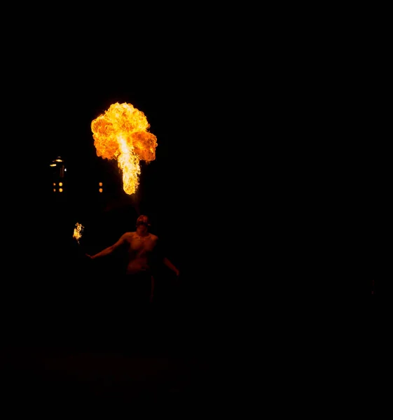 Août 2019 Street Fire Show Lors Événement Médiéval Viagem Medieval — Photo