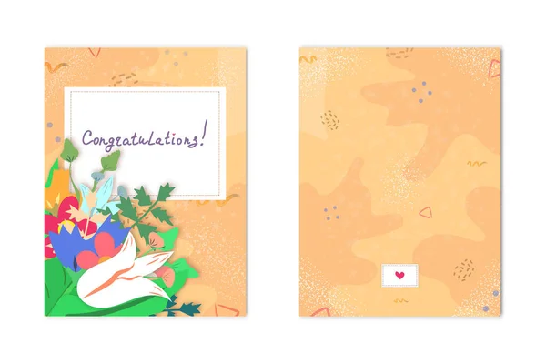 Postcard Depicting Bouquet Flowers Congratulatory Inscription Front View Postcard Rear — Stock Vector
