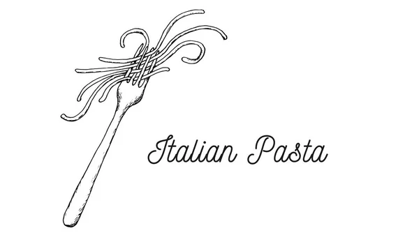 Ilustración Vectorial Con Tenedor Estilo Boceto Pasta Italiana — Vector de stock