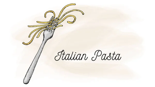 Vectorillustratie Met Vork Italiaanse Pasta Schets Stijl — Stockvector