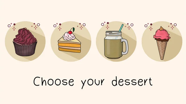 Vektorové ilustrace dezertů: košíčky, dort, smoothie, zmrzlina — Stockový vektor