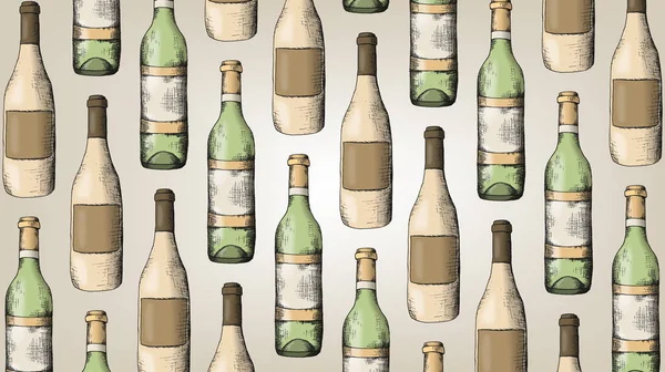 Ilustração Vetorial Garrafas Vinho Padrão Estilo Esboço Vintage — Vetor de Stock