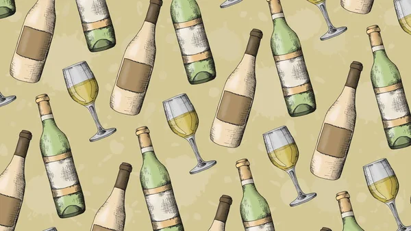 Ilustração Vetorial Garrafas Vinho Padrão Vidro Estilo Esboço Vintage —  Vetores de Stock
