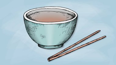 Kase ve Chopsticks kroki tarzı vektör çizimi