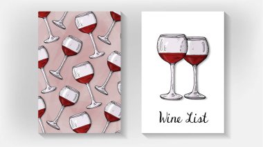 Vector Illustration of Wine List Template with Wine Glasses Sketch Style vector Vector Illustration of Wine List Template with Wine Glasses Sketch Style vector