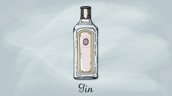 Ilustração Vetorial Gin Bottle Sketch Style —  Vetores de Stock