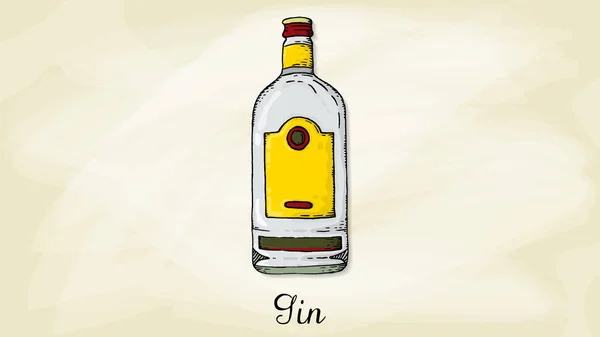 Ilustração Vetorial Gin Bottle Sketch Style —  Vetores de Stock