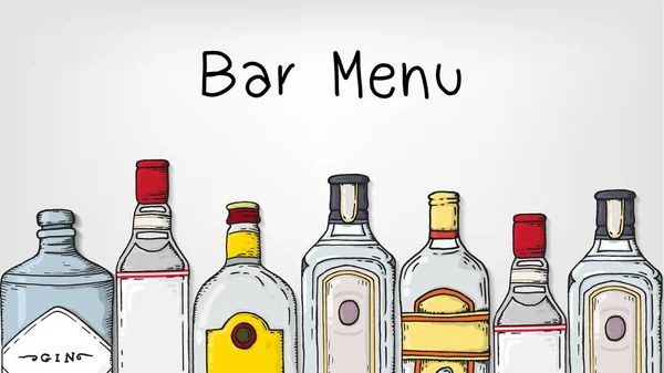 Illustration Vectorielle Modèle Menu Barre Avec Croquis Bouteilles Gin — Image vectorielle