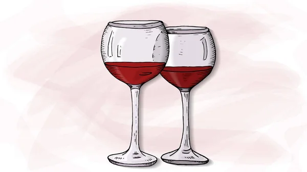 Ilustração Vetorial Copos Vinho Esboço Estilo — Vetor de Stock