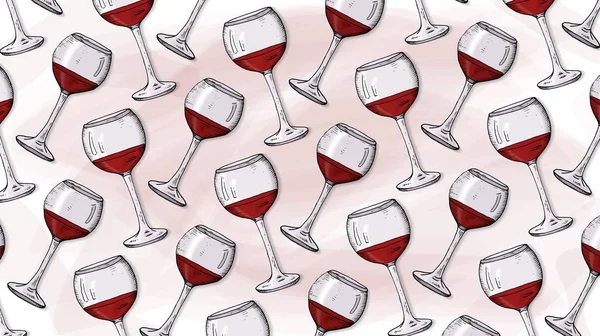Şarap Bardakları Desen Kroki Tarzı Vektör Çizim — Stok Vektör