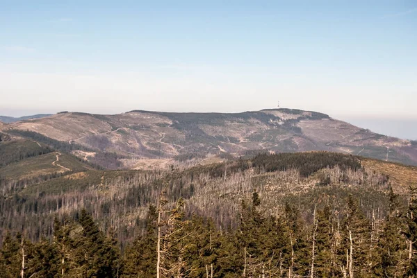 Vista Para Skrzyczne Colina Barania Gora Outono Beskid Slaski Montanhas — Fotografia de Stock