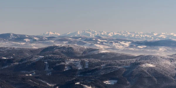 Часть Западного Татры, целые Высоке и Белианские Татры с Лысы холма гора зимой Moravskoslezske Бескиды гор в Чешской Республике — стоковое фото
