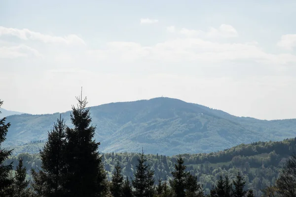 Wielka Czantoria de torre viee em Stary Gron colina na primavera Beskid Slaski montanhas na Polônia — Fotografia de Stock
