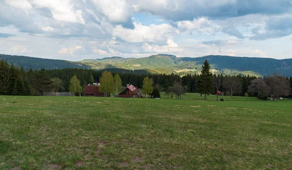 Belle Montagne Moravskoslezske Beskydy Vicino Visalaje Repubblica Ceca Con Prato — Foto Stock